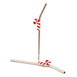 Best Pirce 🌟 Bars 🍬 Candy Cane Pendant Straws W/ Brush - Stainless Steel - Set Of 2 ✔️