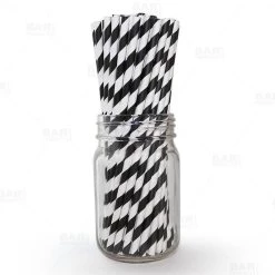 Coupon 💯 Bars BarConic® Biodegradable Black & White Stripe Paper Straws - 7 3/4" - 100 Pack 🥰