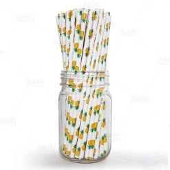 Outlet 💯 Bars BarConic® Biodegradable Pineapple Pattern Paper Straws - 7 3/4" - 100 Pack 🎉
