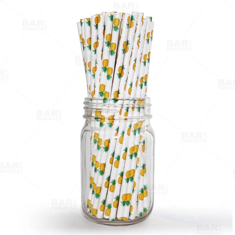 Outlet 💯 Bars BarConic® Biodegradable Pineapple Pattern Paper Straws - 7 3/4" - 100 Pack 🎉 1 Outlet 💯 Bars BarConic® Biodegradable Pineapple Pattern Paper Straws - 7 3/4" - 100 Pack 🎉
