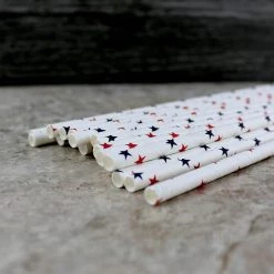 Best Sale 🧨 Bars BarConic® Biodegradable American Stars Pattern Paper Straws - 7 3/4" - 100 Pack 🔔 -Outlet Bars Store paper straws stars bpc 3 800x