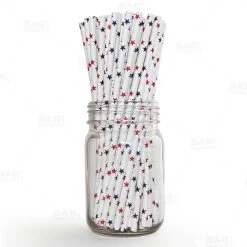 Best Sale 🧨 Bars BarConic® Biodegradable American Stars Pattern Paper Straws - 7 3/4" - 100 Pack 🔔